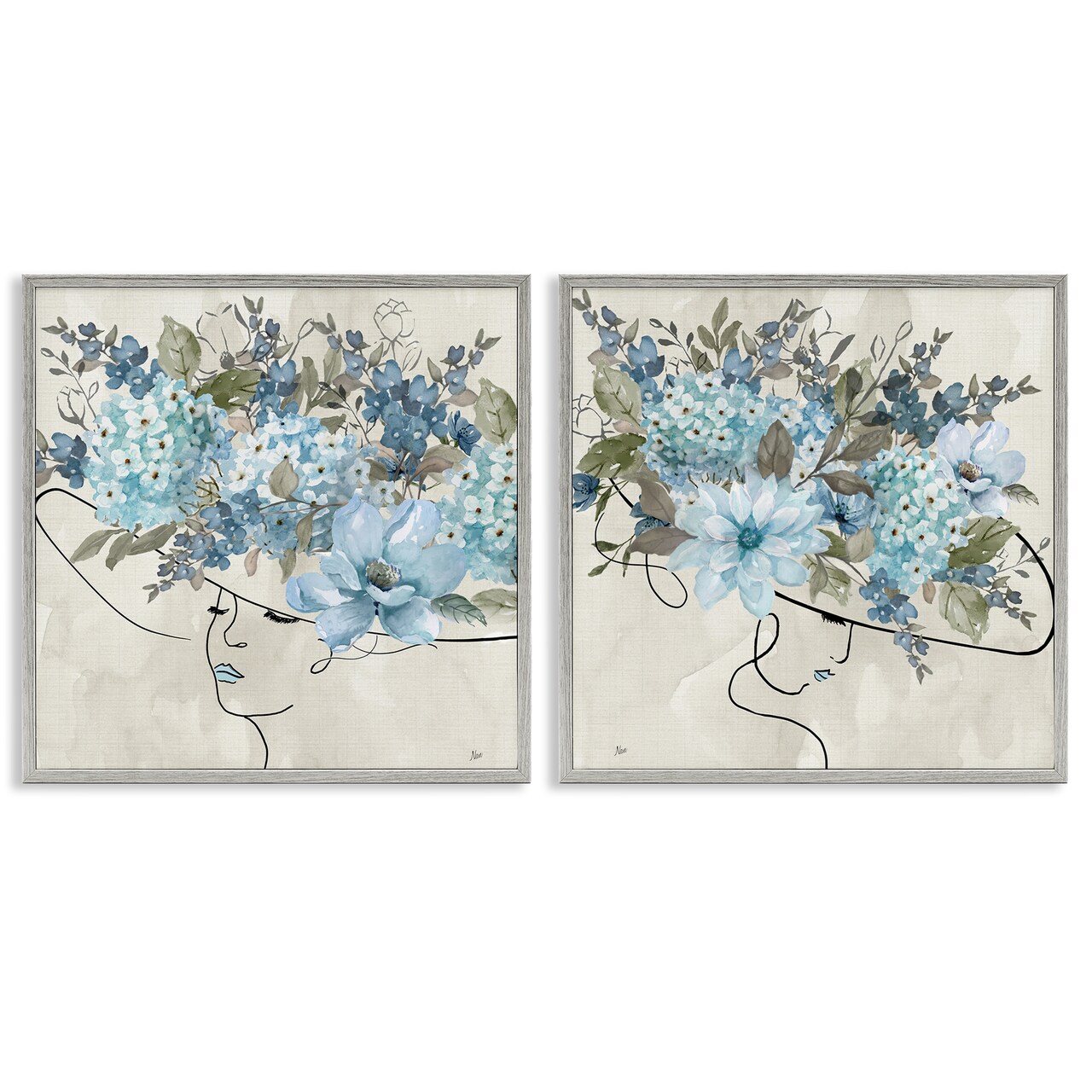 Stupell Industries Female Figure Floral Hat 2 pc Framed Giclee Wall Art Set Design by Nan
